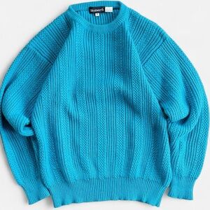 Vintage Wentworth Aqua Blue Acrylic Knit Retro 80s Crewneck Sweater M
